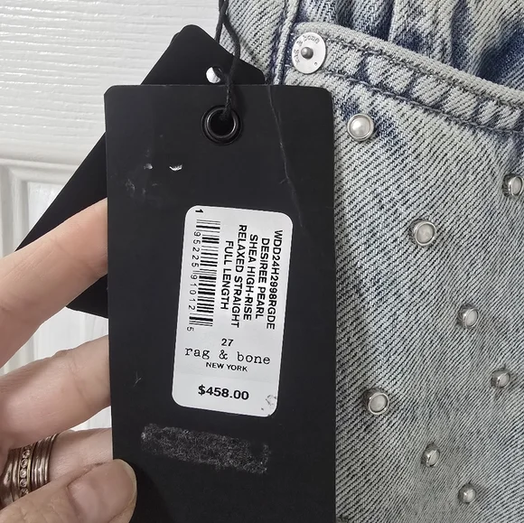 Rag & Bone The Shea High Rise Relaxed Pearl Embellished Jeans New Size 27 - Picture 9 of 15